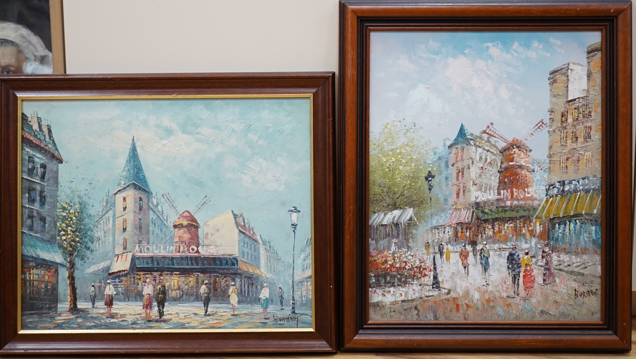 Caroline Burnett (1877-1950), two Impressionist oils, one on canvas, 'Moulin Rouge, Paris', signed, 39 x 49cm. Condition - good